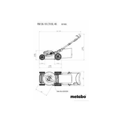Metabo RM 36-18 LTX BL 46 plæneklipper, 36V, med 2 x 5,2 Ah batteri og lader