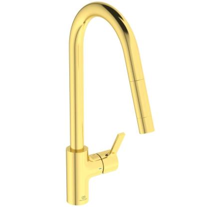 Ideal Standard GUSTO køkkenarmatur, C-tud med udtræk, brushed gold