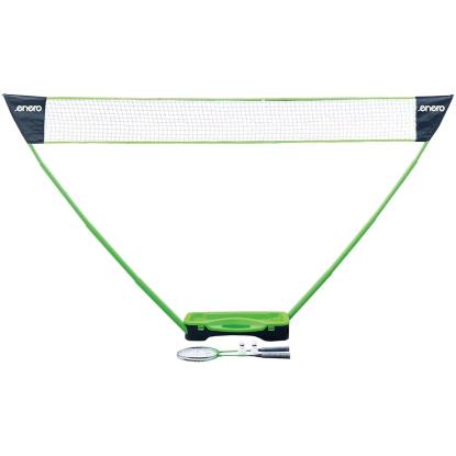 Badmintonsæt med 2 ketsjere, net og fjerbold