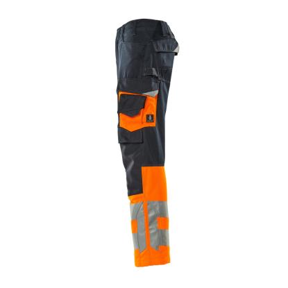 MASCOT SAFE SUPREME Leeds arbejdsbukser med knælommer, mørk marine/hi-vis orange