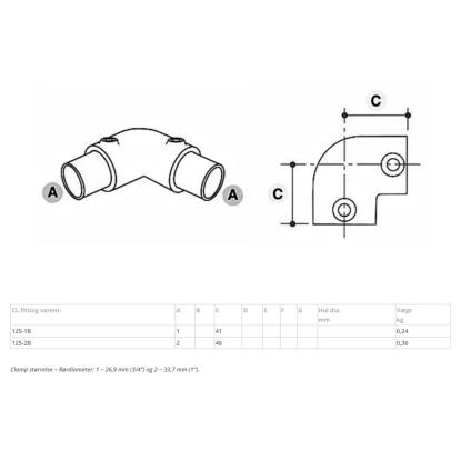 Clarrods Clamps CL125 bøjning 90°, sort