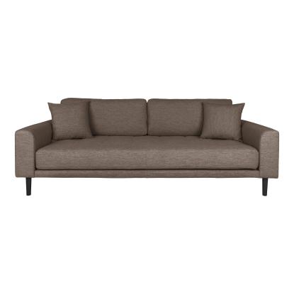 3 personers sofa, brun med to puder og sorte træben