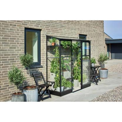 Halls Qube Lean-to 26 drivhus 1,2 m², sort, 3 mm hærdet glas