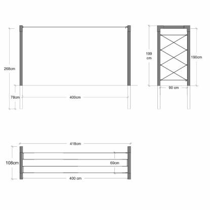 PLUS Cubic tørrestativ med espalier model 3, trykimprægneret, sort, 108 x 400 x 199 cm