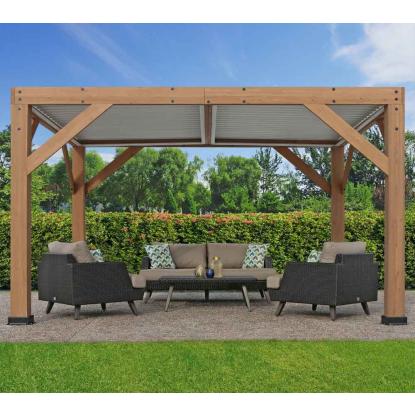 Westmann Karl pergola, cedertræ/aluminium, natur/hvid, 251 x 335 x 396 cm