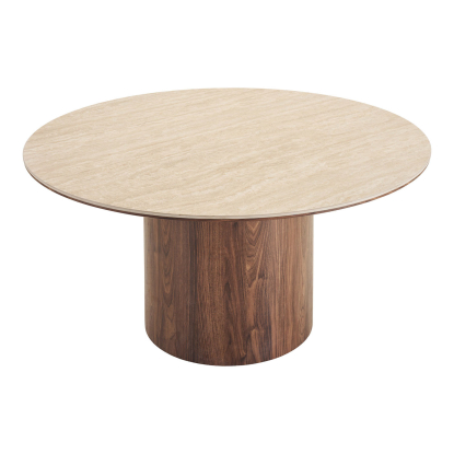 Delphi spisebord med keramisk bordplade, travertin/mørkebrun, Ø140 cm