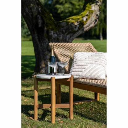 Terracina hjørnebord, akacie/terrazzo, hvid, Ø37 cm