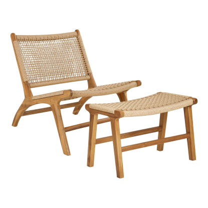 Derby loungestol og skammel, teak/polyrattan