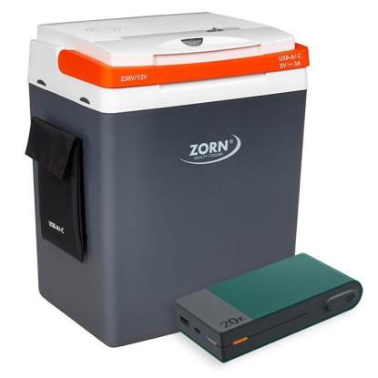 ZORN elektrisk køleboks, 12/230V, inklusiv powerbank, 30 liter