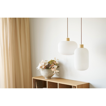 Argalo pendel i glas/træ, Ø30 cm, E27, hvid