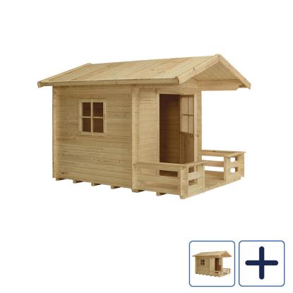 PLUS legehus med terrasse, natur/nåletræ, ubehandlet, 182 x 161 cm + 72 cm