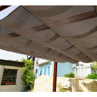 Paragon Outdoor Florenz 1116 pergola, aluminium, mørkt trælook, lys brunt tekstil, 236 x 505 x 350 cm