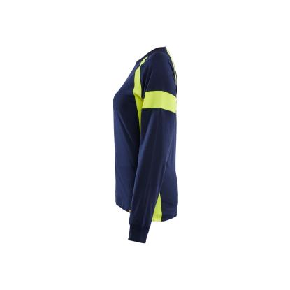 Blåkläder 3521 dame t-shirt lang ærme, marineblå/hi-vis gul