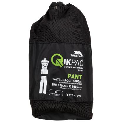 Trespass QIKPAC packaway regnbukser med pose, dame, sort