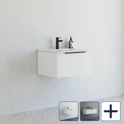 Scanbad NOW vaskeskab med Amber vask, 1 skuffe, mat hvid med striber