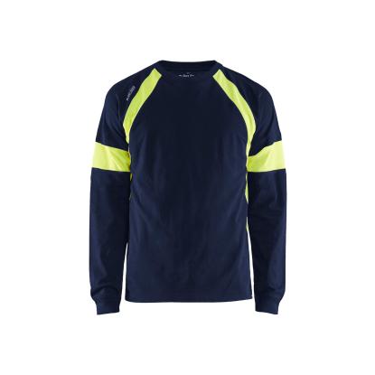 Blåkläder 3520 t-shirt lang ærme, marineblå/hi-vis gul