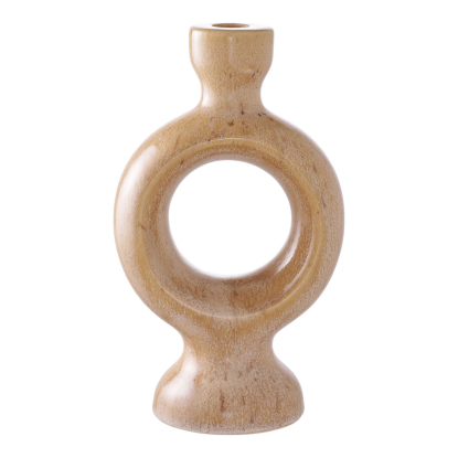 Lysestage, keramik, brun, 23,5 cm