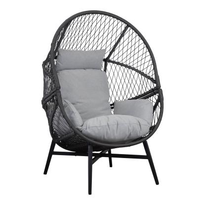 Loungestol, polyrattan, sort, inkl. hynder