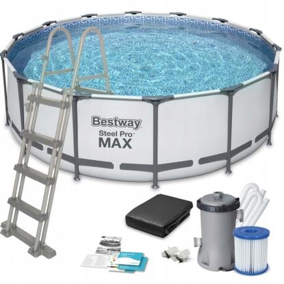 Bestway Steel Pro Max pool sæt med filterpumpe, grå, Ø457 x 122 cm