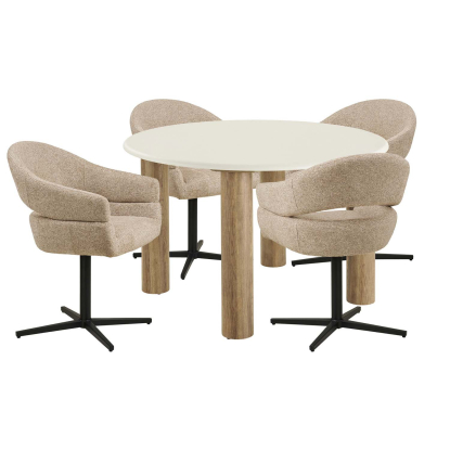 Fondi og Dover spisebordssæt med 4 stole, sand/brun, Ø120 cm