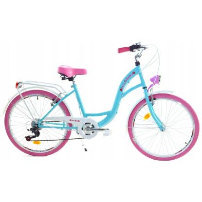 Dallas Bike børnecykel med 6 gear, 24", blå/rosa