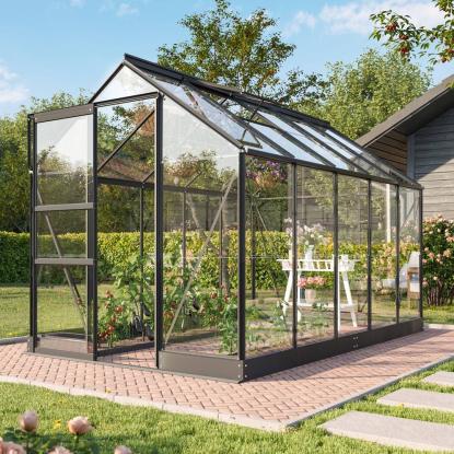 Vitavia Apollo drivhus 6200, 6,2 m², sort, 3 mm glas, inkl. sokkel