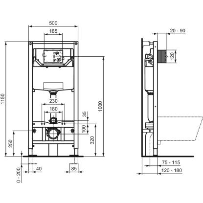 Ideal Standard Prosys indbygningscisterne, 500 x 150 x 1150 mm