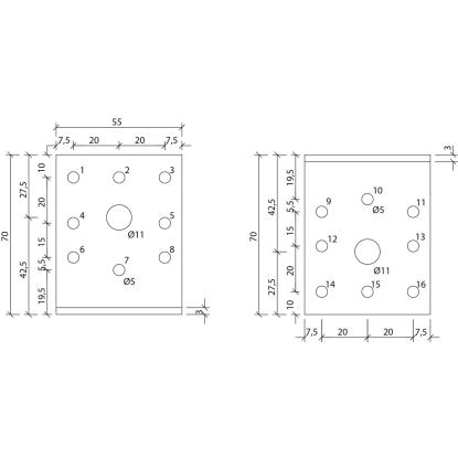 SIMA vinkelbeslag V9, pregalvaniseret, 70 x 70 x 3,0 x 55 mm