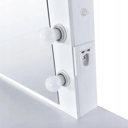 Makeupbord med skuffer, spejl med LED-lys, usb og stikkontakt, 140 x 94 x 43 cm