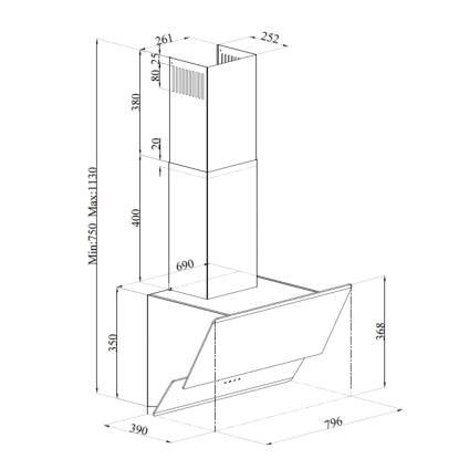 Silverline SL3490 Milano væghængt emhætte, sort, 80 cm