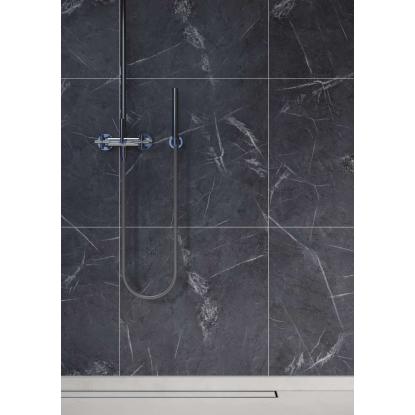 Fibo Stone vådrumspanel med 60 x 60 cm fliselook, 10 x 600 x 2400 mm, black marble silk