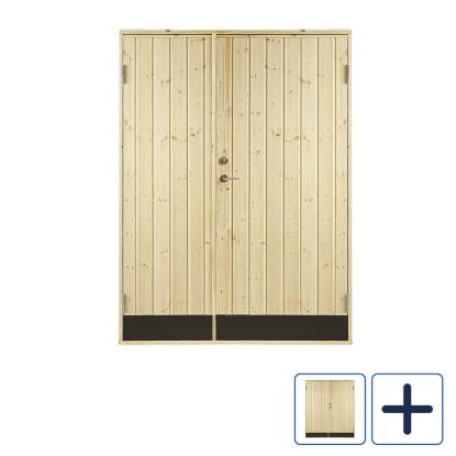 PLUS dobbelt udhusdør, panel, inkl. karm, højre ud, natur/nåletræ, 187,8 cm cm