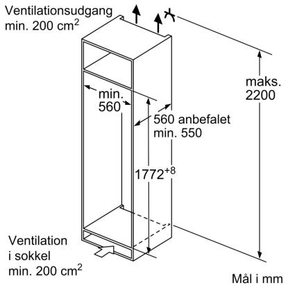 Siemens iQ100 integrerbart køleskab KI81RNSE0, 310 liter