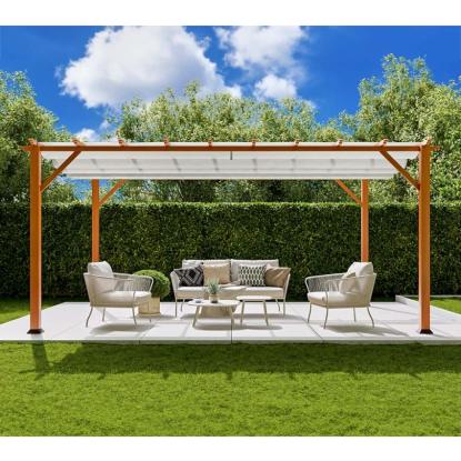 Paragon Outdoor Florenz 1116 pergola, aluminium, lyst trælook, hvidt tekstil, 236 x 505 x 350 cm
