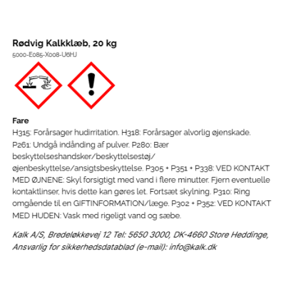 KALK Rødvig kalkklæb, gul pose - 20 kg