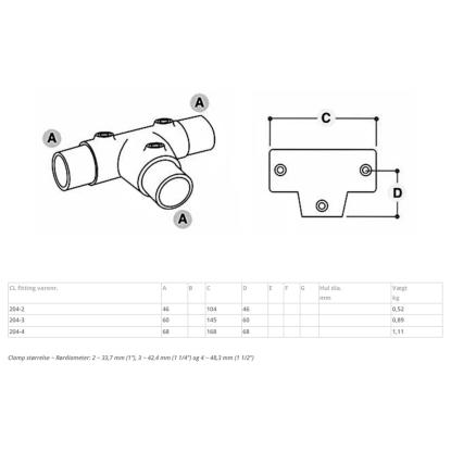 Clarrods Clamps CL204 justerbart T-stykke, 4-10°