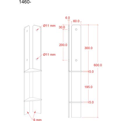 PLUS hjørne stolpefod til nedstøbning, stål, 60 cm - til 9 x 9 cm stolper