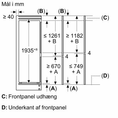 Bosch KBN96NSE0 integrerbart kølefryseskab, 285 + 98 liter