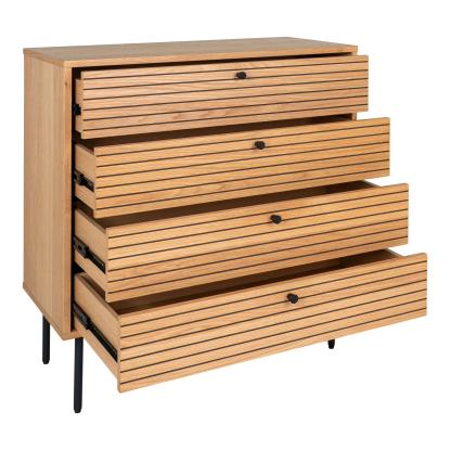 Kommode, egefiner, sorte metalben, 4 skuffer, 80x40x85 cm