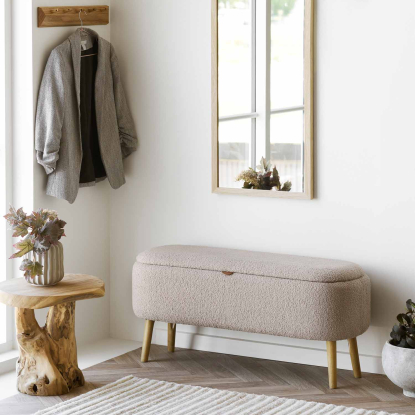 Harlow bænk med opbevaring, bouclé, beige, 95 cm