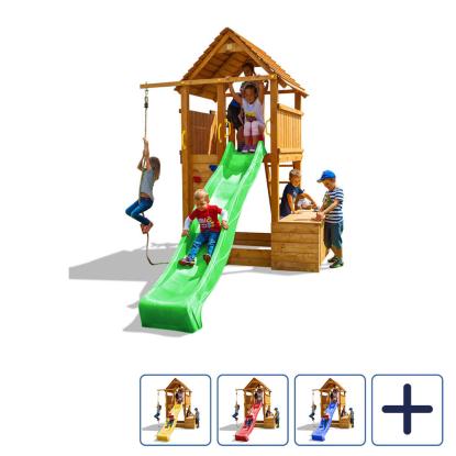 Fungoo Fortress ToyBox legetårn med klatrereb, klatrevæg og rutsjebane