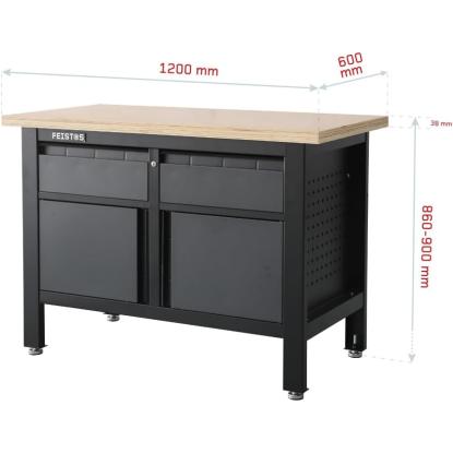 Feistos Titos 3 arbejdsbord, stål, antracitgrå/sort, 87 x 60 x 120 cm