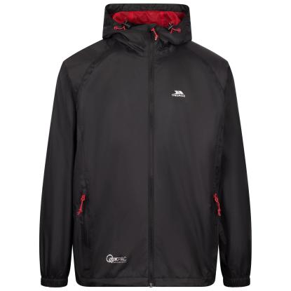 Trespass QIKPAC packaway regnjakke med pose, unisex, sort/rød
