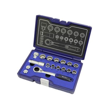 BATO SplineLock topnøglesæt med gennemstikforlænger og adaptor, 3/8", 10-24 mm - 17 dele