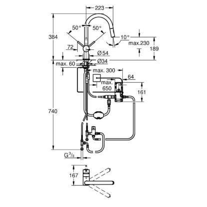 GROHE Minta Touch elektronisk køkkenarmatur med høj C-tud og udtræk, 6V batteri, krom