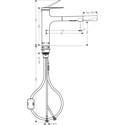 hansgrohe Zesis M33 160 køkkenarmatur med udtræk, 2-jet, rustfrit stål finish