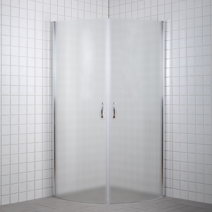 Milobad brusedør med 2 døre, buet, 90 x 90 x 195 cm, frostet glas