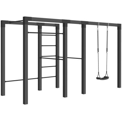 PLUS Outdoor fitness, model 3 med sorte beslag, sort/fyr, 138 x 380 x 220 cm