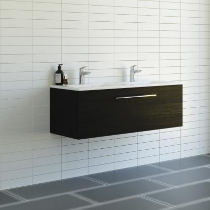 Scanbad Multo vaskeskab med Amber dobbeltvask, 1 skuffe, 121 cm, sort struktur