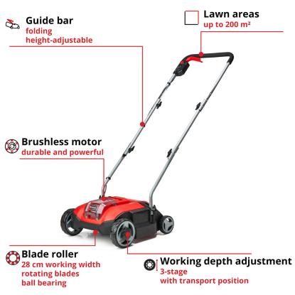 Einhell GC-SC 18/28 Li-Solo akku plænelufter/vertikalskærer, uden batteri og lader